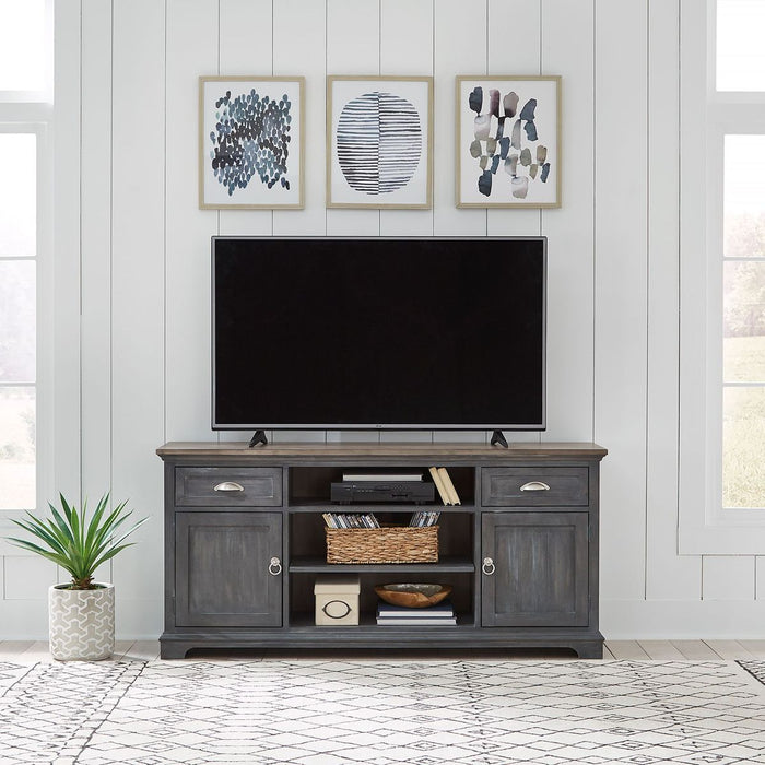 Liberty Furniture Ocean Isle 64 Inch Entertainment TV Stand in Slate with Weathered Pine image