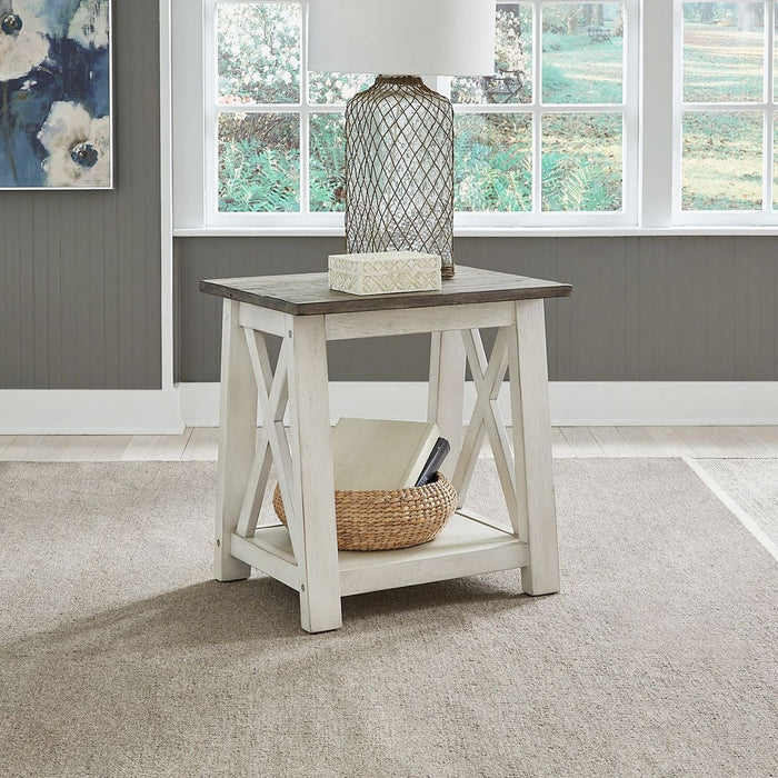 Liberty Furniture Laurel Bluff End Table in Antique White with Dusty Gray Top
