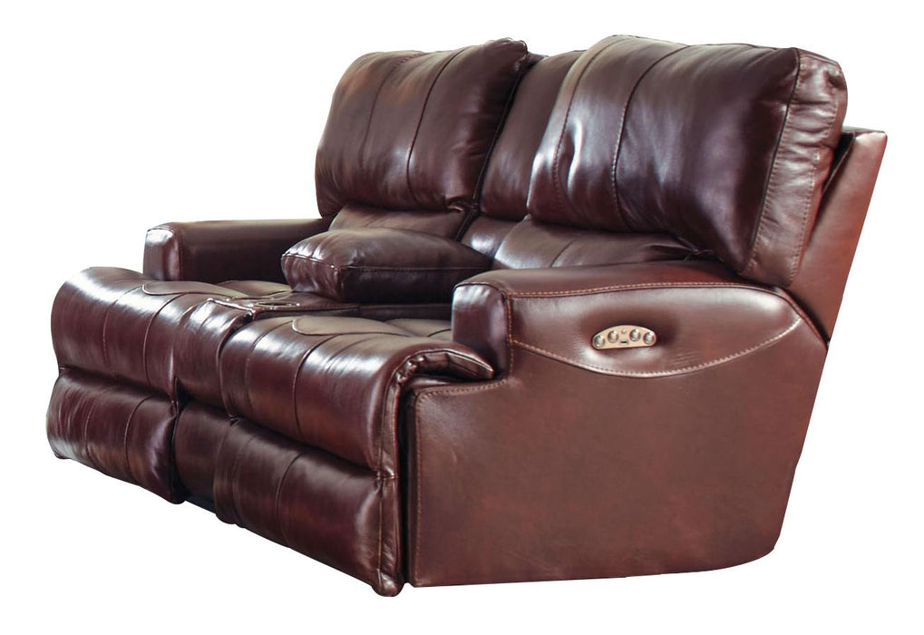 Catnapper Wembley Power Headrest Lay Flat Reclining Console Loveseat in Walnut